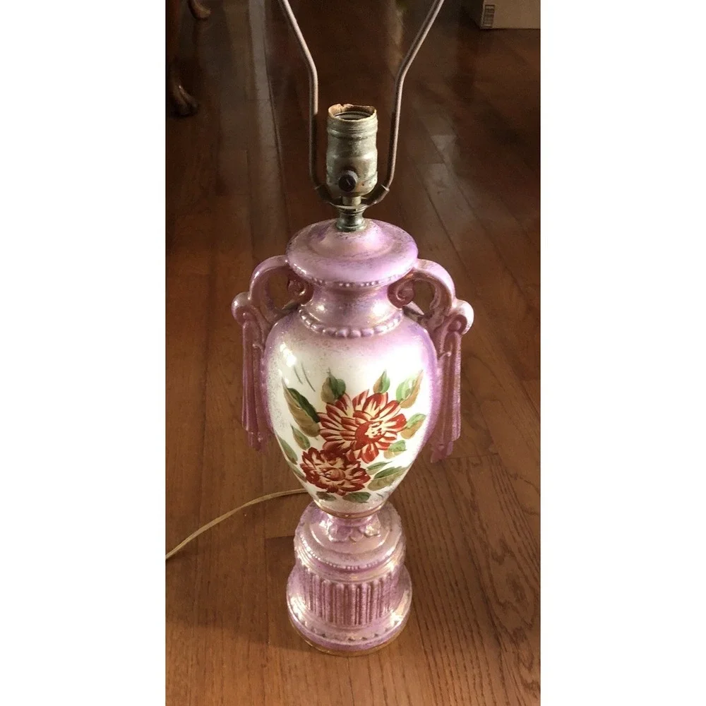 Vintage Hand Painted Gold Gilt Signed Porcelain Lamp 33.5